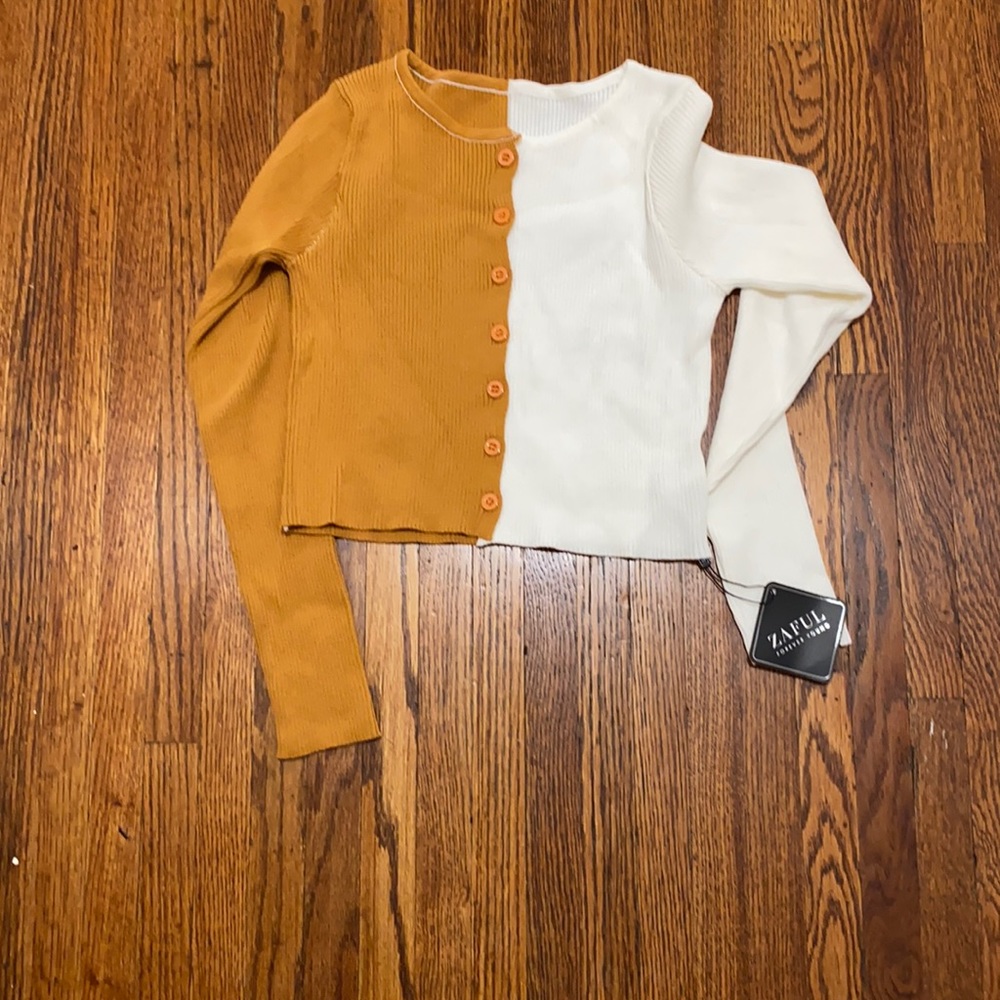 Orange and white button down crop top